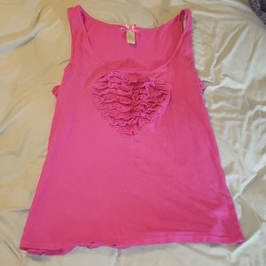 DownEast Basic pink ruffle heart tank top
